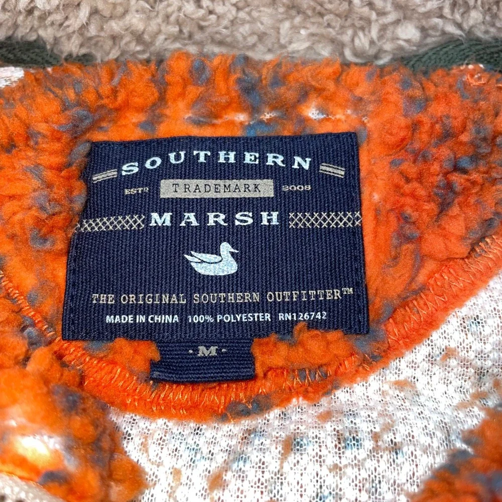 Southern Marsh Mens Sherpa Fleece Vest Orange Gray Full Zip Medium Pockets‎